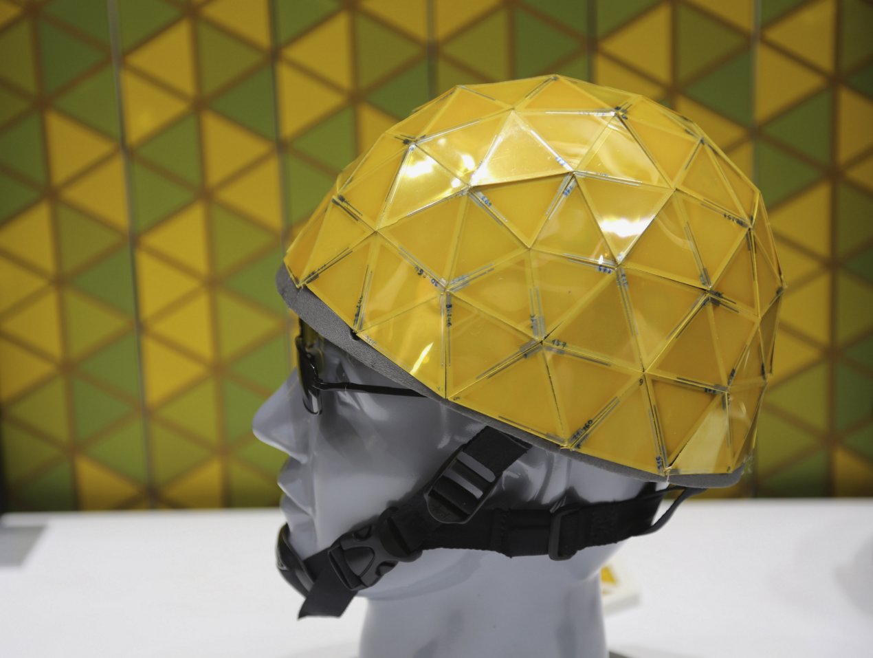 A prototype of an electrochrome helmet that switches colour depending on the environment.  (Nikolai Novichkov)
