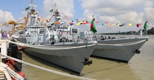 The BN commissioned five new vessels on 5 November, including frigates BNS 
        
         (also spelled 
        
        ) and BNS 
        
         , both of which were previously in service with the Chinese navy.