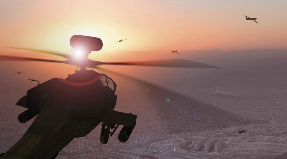 An artist rendering of BAE Systems' MUM-T prototype concepts for Future Vertical Lift as part of the US Army's Advanced Teaming Demonstration Program.