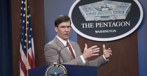 Former Defense Secretary Mark Esper briefed the press in March. Trump announced on 9 November that he had fired Esper.