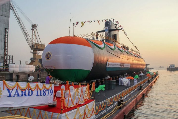 
        India’s MDL launched 
        Vagir, 
        the fifth of six Kalvari (Scorpène)-class submarines on order for the Indian Navy, in a ceremony held on 12 November at its facilities in Mumbai.
       (Indian Ministry of Defence/Indian Navy)