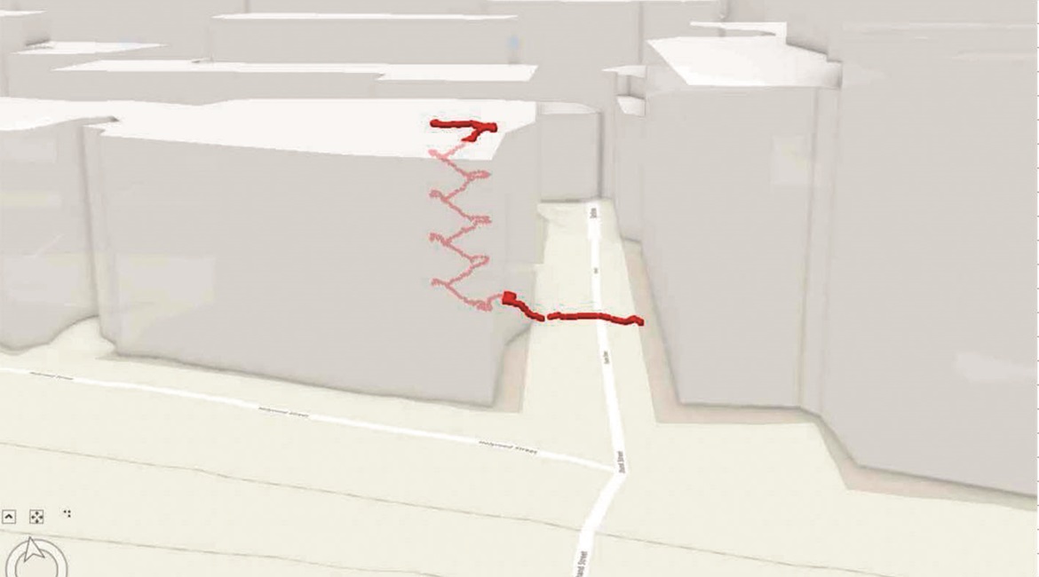 This image shows how Duelist would track a friendly operator's movement across a road and into a multi-storey building.