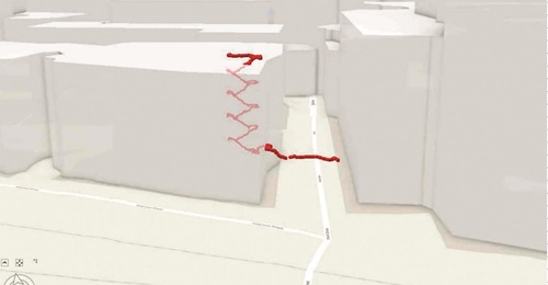 This image shows how Duelist would track a friendly operator's movement across a road and into a multi-storey building.