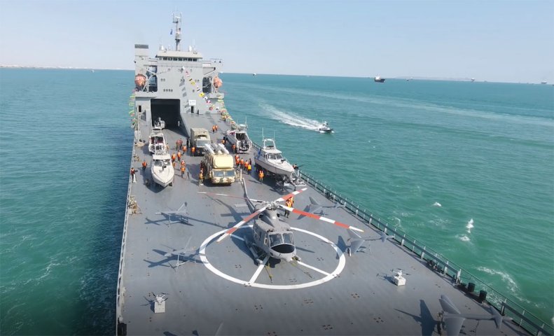 
        The IRGC Navy’s new expeditionary base ship 
        Shahed Roudaki
        .
       (Islamic Revolution Guards Corps)