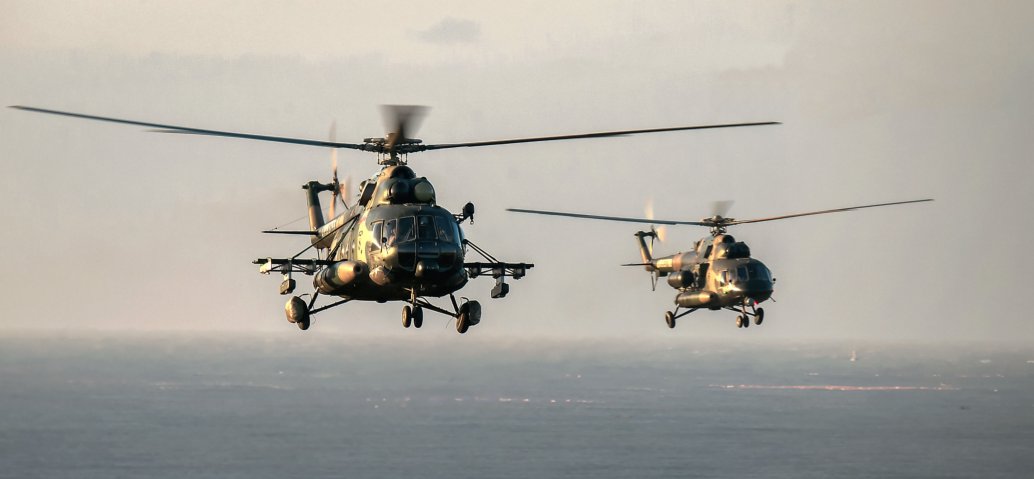 Two PLAGF Mi-171-series multirole helicopters during a training exercise on 11 November. One of the rotorcraft (foreground, left) is equipped with what appear to be ECM pods under its stub wings. (Via eng.chinamil.com.cn)