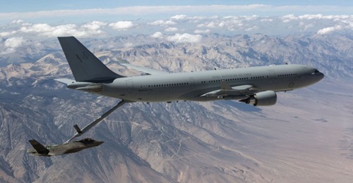 A Royal Australian Air Force (RAAF) Airbus A330 MRTT refuels a Lockheed Martin F-35A during trials. The global user community for the MRTT is to establish a working group to make it easier for US-built aircraft types to receive fuel from the tanker.