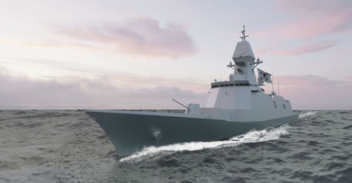 Computer-generated imagery of an FFX III-class frigate.