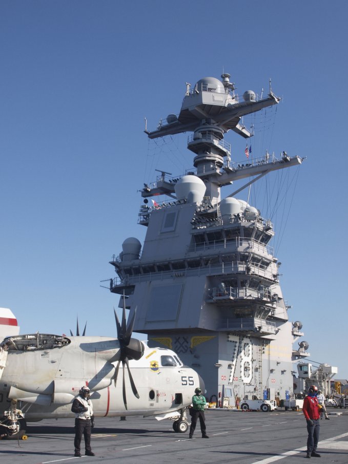 Aircraft carrier USS
Gerald R Ford
(CVN 78) has been testing combat system equipment and new concepts during its first fully integrated carrier strike group operations.
(Michael Fabey)
