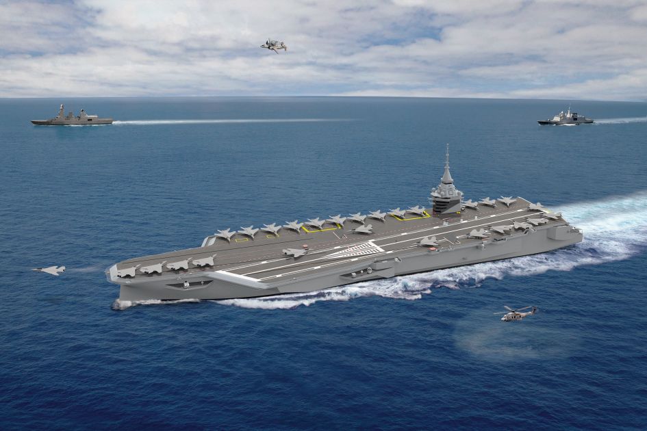 Computer-generated imagery of the French Navy’s next-generation aircraft carrier. (Naval Group)