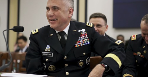 National Security Agency Director General Paul Nakasone testifies before the House Armed Services Committee's Intelligence and Emerging Threats and Capabilities Subcommittee in Washington, DC, on 13 March 2019. Nakasone is a leading proponent of the co...