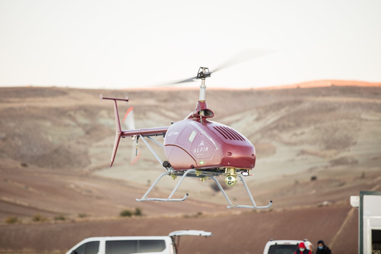 UAVOS and TITRA performed the first flight of their Alpin helicopter UAV in November. The platform has a range of 840 km and a payload capacity of 160 kg. (UAVOS)