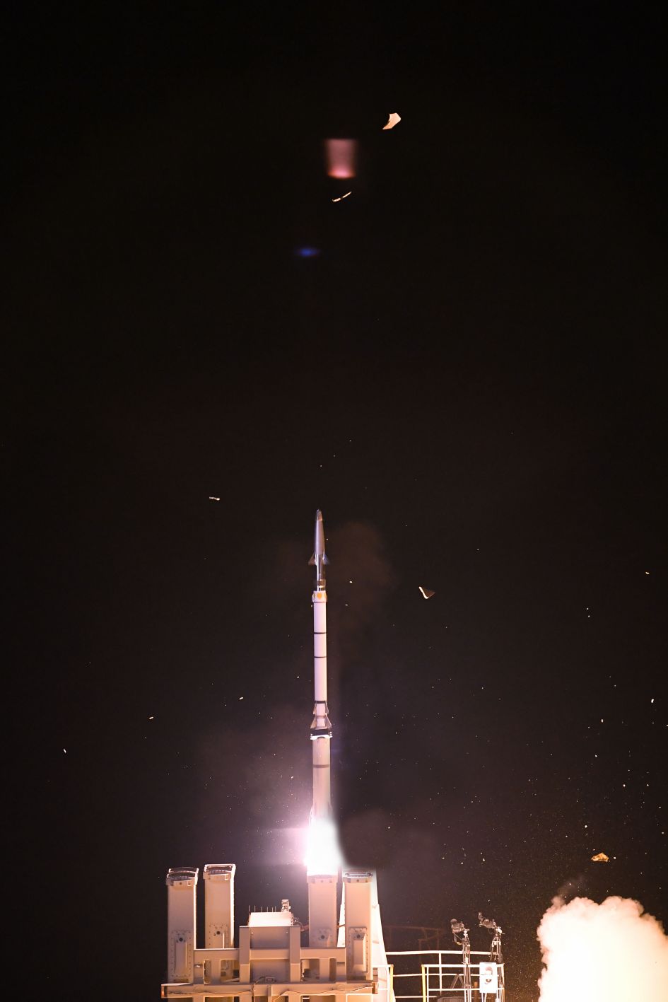 A night time launch of a Stunner inceptor from a DSWS during a series of live-fire interoperability tests in Israel in November and December. (Israel Ministry of Defense)