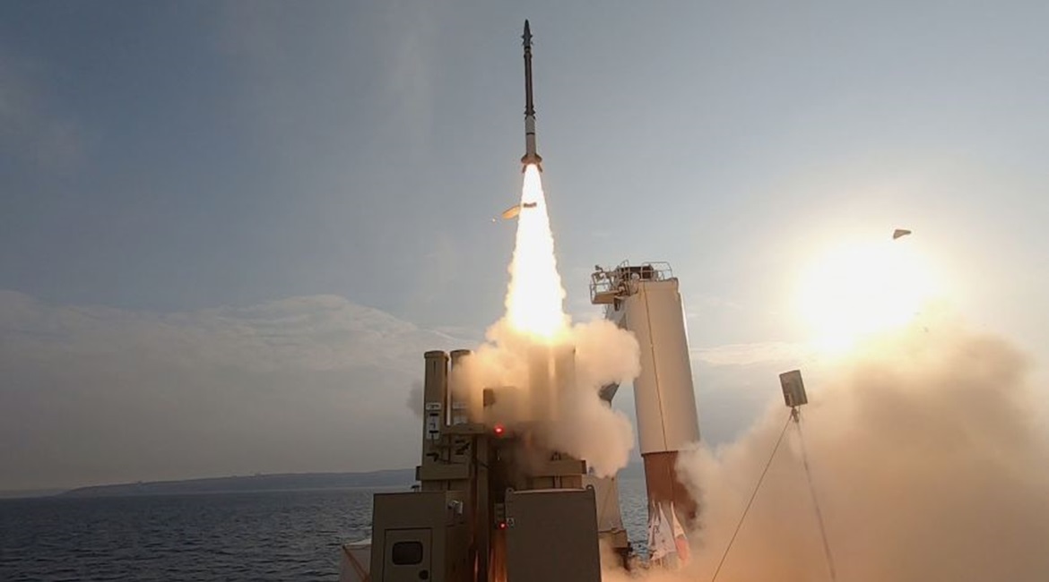 A Stunner inceptor is launched from a maritime platform in the Mediterranean Sea during a series of live-fire interoperability tests in Israel in November and December.