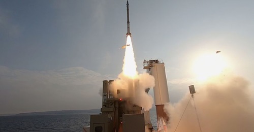 A Stunner inceptor is launched from a maritime platform in the Mediterranean Sea during a series of live-fire interoperability tests in Israel in November and December.
