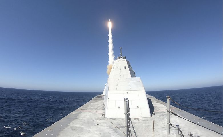 The US Navy is working now to develop and integrate a conventional prompt strike system on the Zumwalt-class guided-missile (DDG 1000) destroyer. (US Navy)