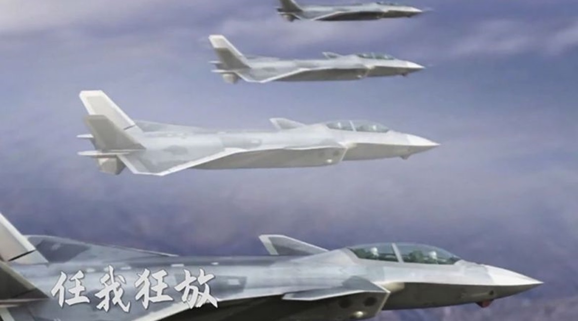 A screenshot from a promotional video released by AVIC on 8 January showing a CGI of four twin-seat J-20 fighter aircraft flying in formation. The move increases the likelihood that this variant will be produced by AVIC subsidiary CAIG.