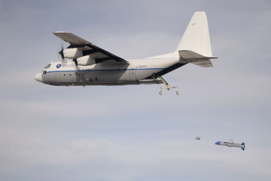 DARPA and Dynetics came within inches of recovering Gremlins Air Vehicles to a C-130 during testing in November 2020.  (DARPA)