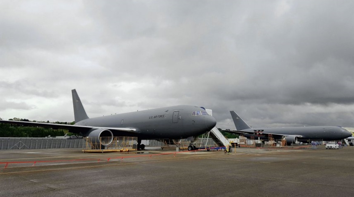 A pair of Boeing KC-46A Pegasus tanker aircraft prior to delivery to the USAF. Boeing is now under contract for 79 of the USAF's planned 179 tanker-transports.