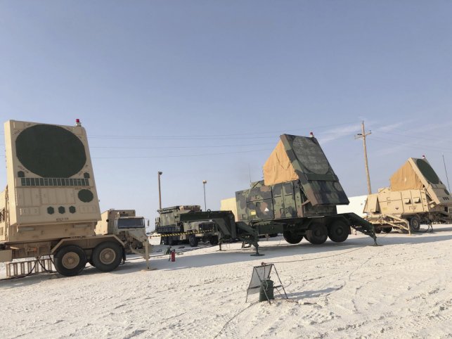 Back-up Patriot radars are shown here at White Sands Missile Range for the 2020 IBCS limited user test. DoD has given its blessing for the army to move its IBCS into production.  (Janes/Ashley Roque)