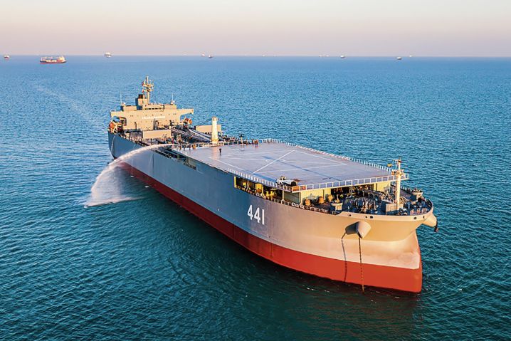 
        The converted tanker 
        Makran
         became the IRIN’s largest ship when it was commissioned on 13 January.
       (Fars News Agency)