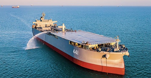 The converted tanker 
        
         became the IRIN's largest ship when it was commissioned on 13 January.