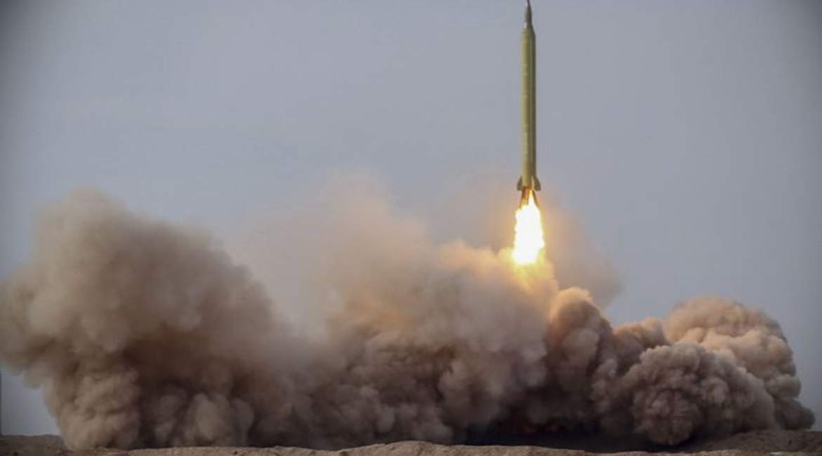 An Iranian Ghadr medium-range ballistic missile is launched during Exercise 'Great Prophet 15'.