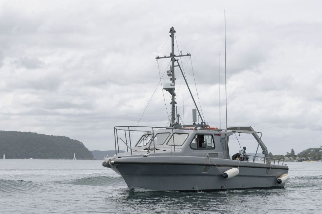 The Steber MCM Support Boat seen at Sydney’s Pittwater area during a pilot trial in early 2020. (Royal Australian Navy/ABIS Jarrod Mulvihill)