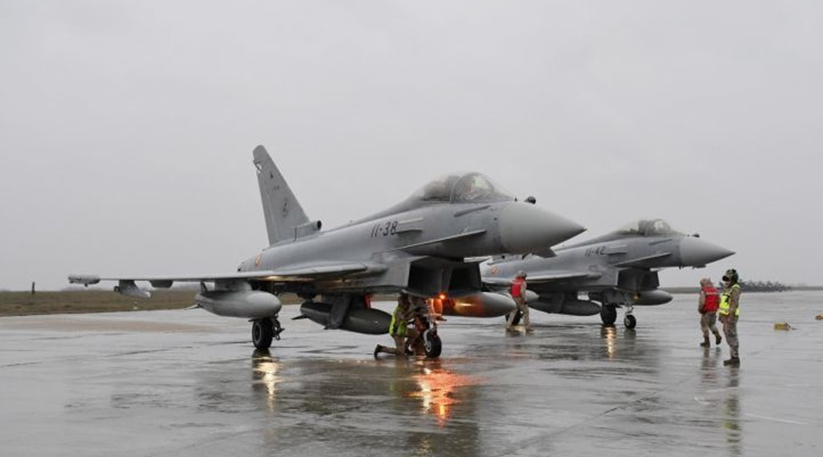 Spanish Eurofighters arrive at Mihail Koglaniceanu Air Base, Romania, on 25 January. They will fly through to the end of March in support of NATO's Southern Air Policing mission. NATO Allied Air Command.