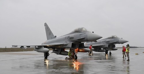 Spanish Eurofighters arrive at Mihail Koglaniceanu Air Base, Romania, on 25 January. They will fly through to the end of March in support of NATO's Southern Air Policing mission. NATO Allied Air Command.