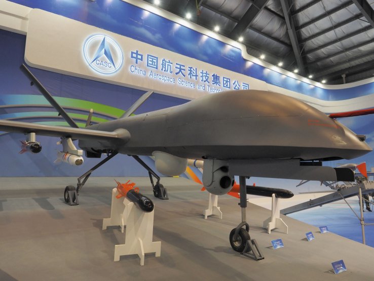 A CH-4B multirole MALE UAV being displayed by China Aerospace Science and Technology Corporation. Pakistan received five CH-4s from China in mid-January, according to the Pakistan Exim Trade Info website. It is unclear, however, which variant of the UAV was ordered by the South Asian country. (Janes/Kelvin Wong)