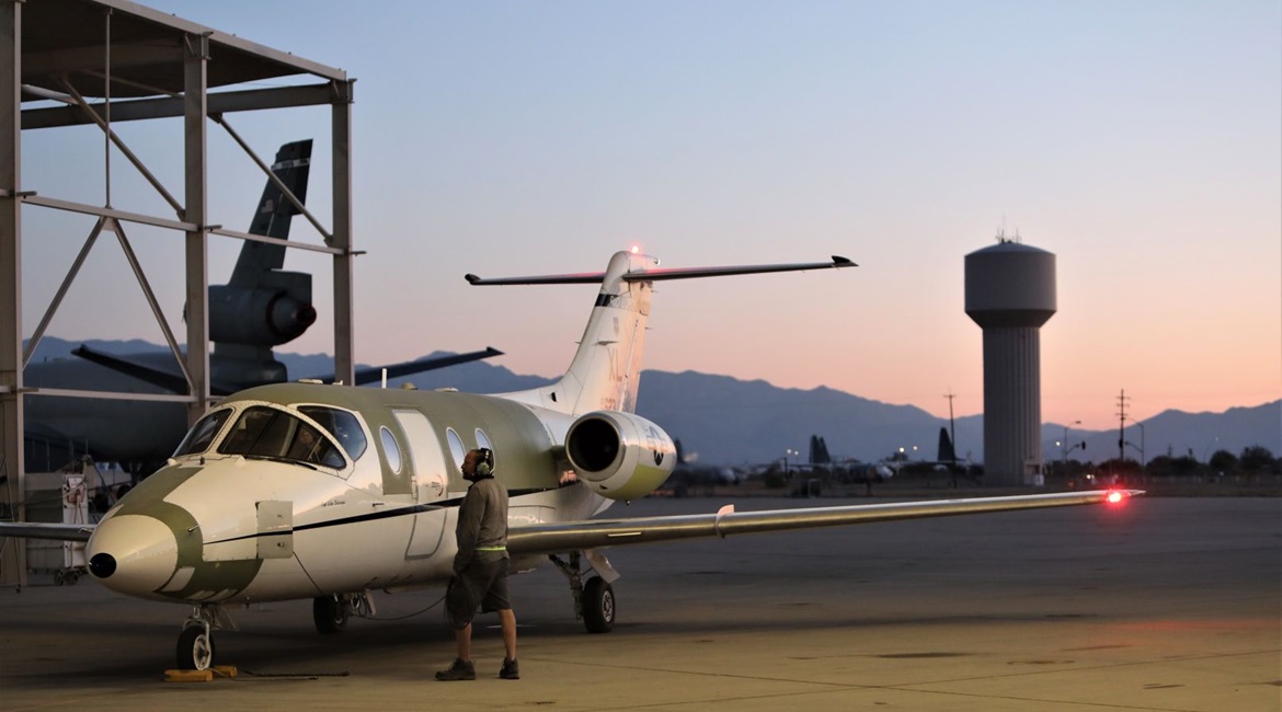 One of 10 T-1A Jayhawk trainers assigned to the 309th Aerospace Maintenance and Regeneration Group for repairs after a hailstorm damaged 39 of the USAF's fleet of 177 aircraft.