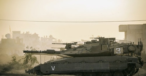 The Trophy system is seen fitted to a Merkava Mk 4 during Operation 'Protective Edge' in the Gaza Strip in 2014.