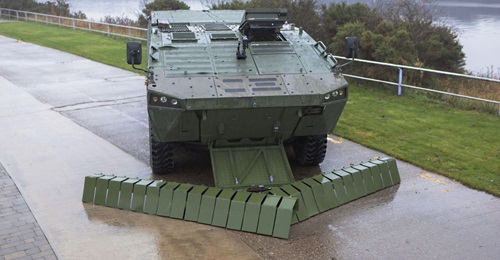 Threat-Sense and Threat-Pathway shown on a representative AFV. The systems can be fitted to many military vehicles and provide an organic capability to self-extract from a position where mines prevent further manoeuvre.