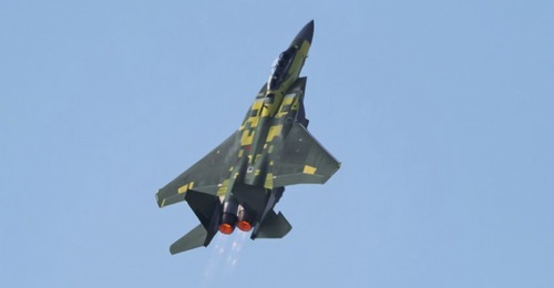 The first of upwards of 200 F-15EX combat aircraft for the US Air Force departs Lambert International Airport in St Louis on its maiden flight.