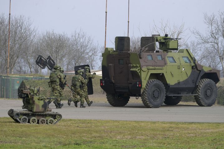 Serbia’s 72nd Special Operations Brigade has 10 BOV M16 Miloš MPAVs (right) and five Mali Miloš armed UGVs (left) and will receive 20 more M16 MPAVs by the end of 2021, President Aleksandar Vučić said on 7 February after attending exercise 'Vrh Koplja 2021', involving the brigade with those vehicles. (Serbian MoD)