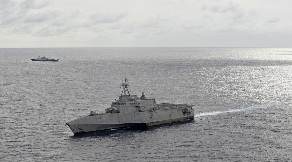 US Navy Independence-class littoral combat ship USS 
        
         conducts routine operations in the vicinity of the Chinese research vessel 
        
         in July 2020 as part of a rotational deployment in the US 7th Fleet's area of ...