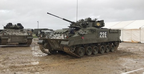 A remotely operated Warrior fitted with the Marionette system was demonstrated at the Salisbury Plain Training Area during the Autonomous Warrior 2018 Army Warfighting Experiment (AWE18).