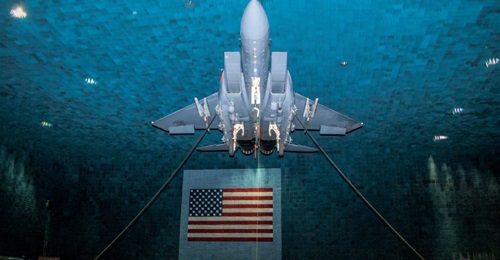 An F-15 undergoes testing for a defensive electronic warfare (EW) system at Edwards Air Force Base, California