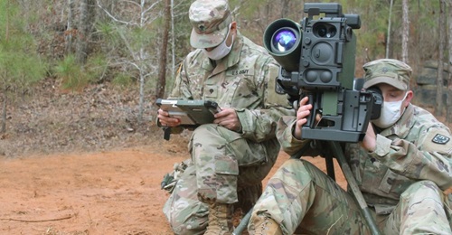 US Army soldiers field test a SPIKE LR missile system equipped with a Fire Weaver sensor-to-shooter targeting system.