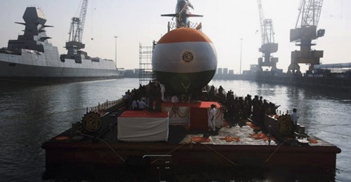 , the third of six Kalvari (Scorpène)-class SSKs ordered for the IN, is seen here during its launch ceremony in Mumbai on 31 January 2018. The submarine was formally handed over to the service on 15 February 2021.