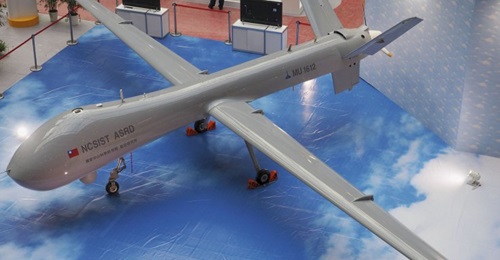 Teng Yun prototype MU1612 seen during the unveiling of Taiwan's indigenous MALE UAV programme in 2015. Prototype MU1611 was lost during a routine training mission in Taitung county on 18 February.