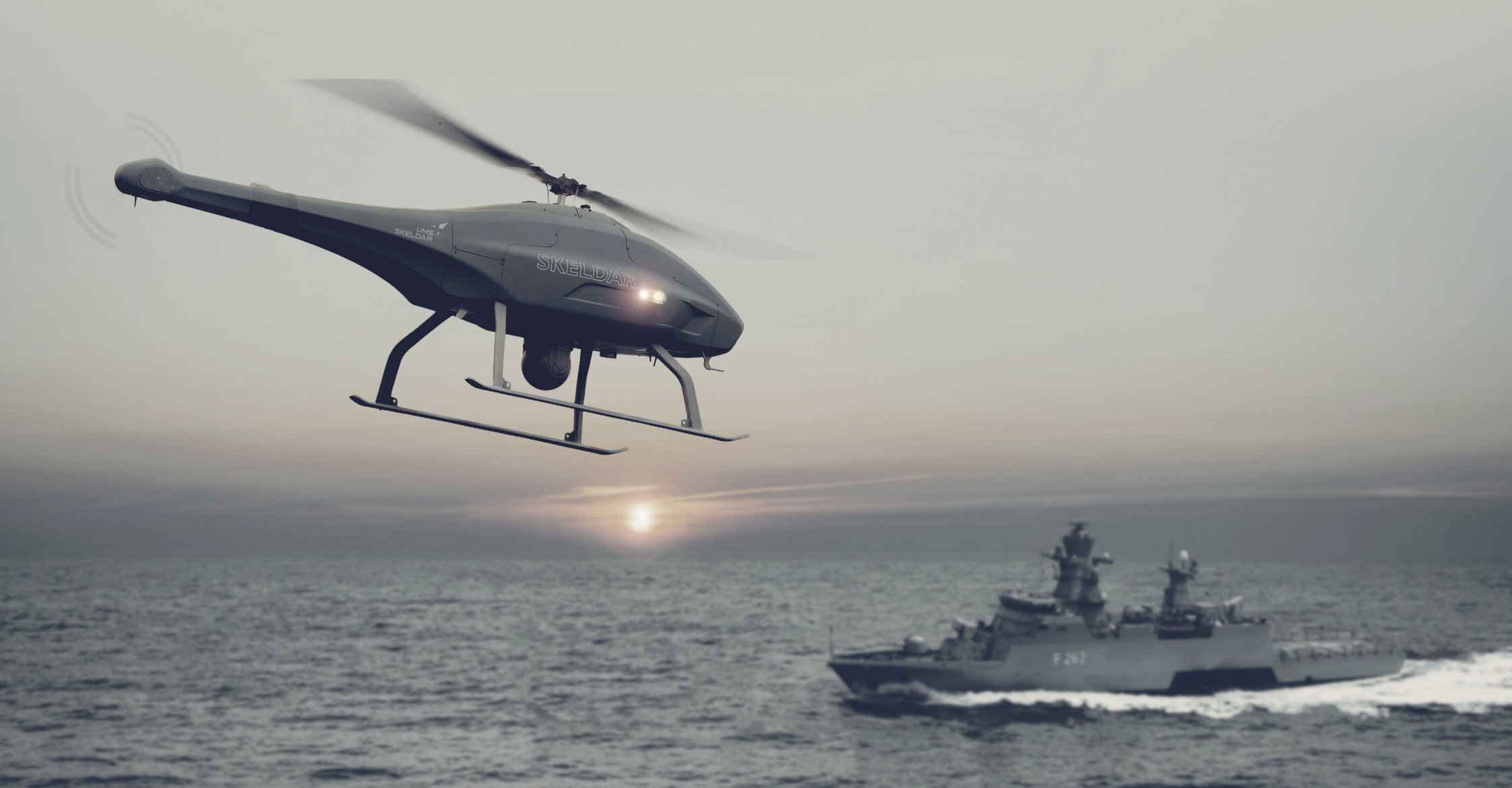 UMS Skeldar has incorporated fully ATOL capabilities in the naval domain into its V-200 VTOL UAV.  (UMS Skeldar)