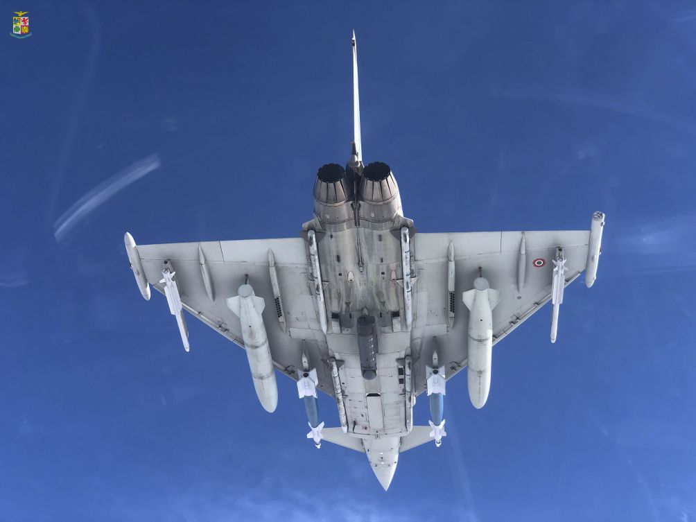 An Italian Eurofighter displaying a multirole combat load. Until very recently it has been used by the Italian Air Force exclusively in the air-to-air role.  (AMI)