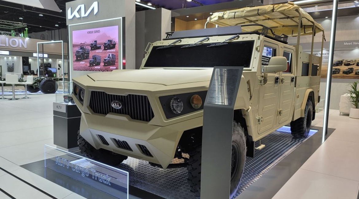 Kia showcased two light tactical defence vehicle concepts at IDEX 2021, including the Light Tactical Cargo Truck (seen here).