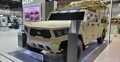Kia showcased two light tactical defence vehicle concepts at IDEX 2021, including the Light Tactical Cargo Truck (seen here).