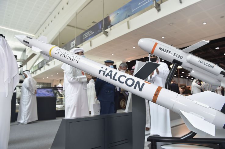 The Halcon Systems SkyKnight C-RAM missile on display at IDEX 2021. (Edge)