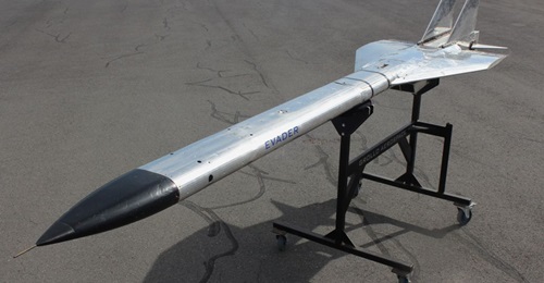 The Evader air-launched aerial target system is designed to replicate the flight profile and manoeuvring characteristics of a range of hostile missile and aircraft systems. Note the repositioned air intake underneath the missile.
