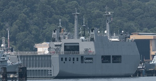 UMS Moattama, which is being used to deport Myanmar migrants from Malaysia, is seen docked at a jetty in Lumut.