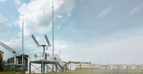 A fixed-station UHF radio satellite communications installation.