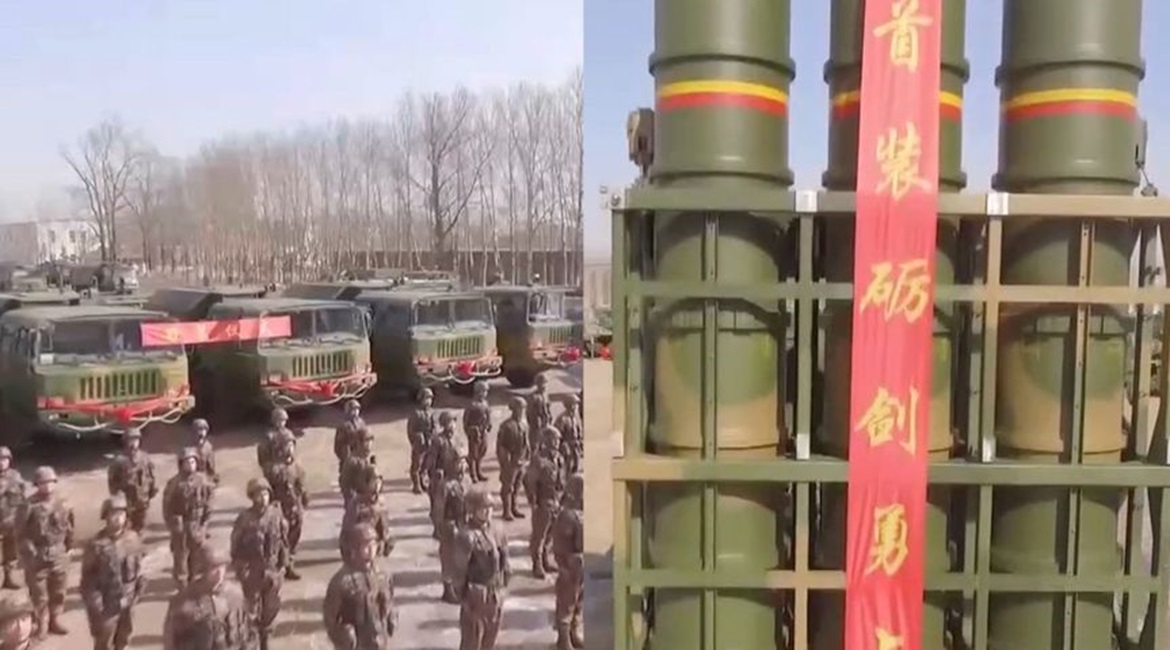 A screengrab from CCTV footage released on 28 February showing that an air-defence brigade with the PLA's 78th Group Army recently received HQ-16 SAM systems.